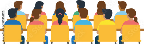 Students sitting in classroom from back view, school lecture audience illustration, education learning concept with group of pupils in classroom vector