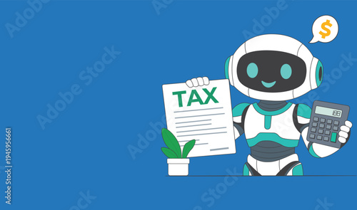 AI Robot Helping With Tax Calculation And Financial Accounting