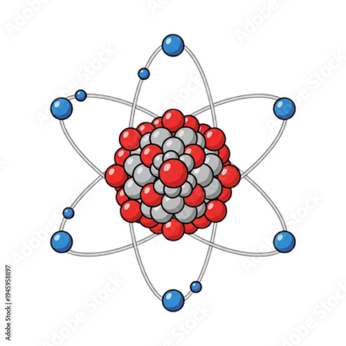 Atomic Structure Vector Icon, Simple Line Art of Atom Nucleus with Orbiting Electrons, Science Education Symbol for Nuclear Physics and Chemistry.