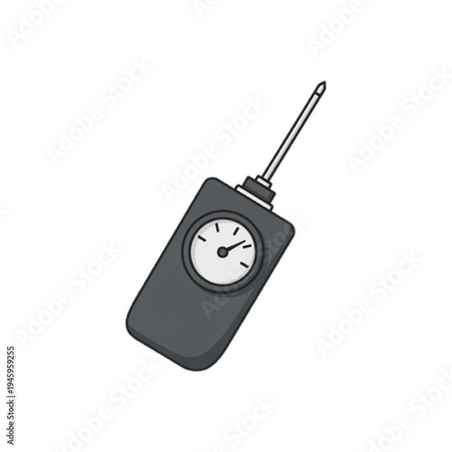 Geiger Counter Vector Icon, Simple Line Art of Handheld Radiation Detector with Probe and Gauge, Atomic Safety and Nuclear Measurement Tool Symbol.