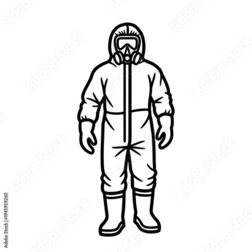 Hazmat Suit Vector Icon, Simple Line Art of Biohazard Protective Clothing with Respirator, Professional Nuclear Safety and Chemical Protection Symbol
