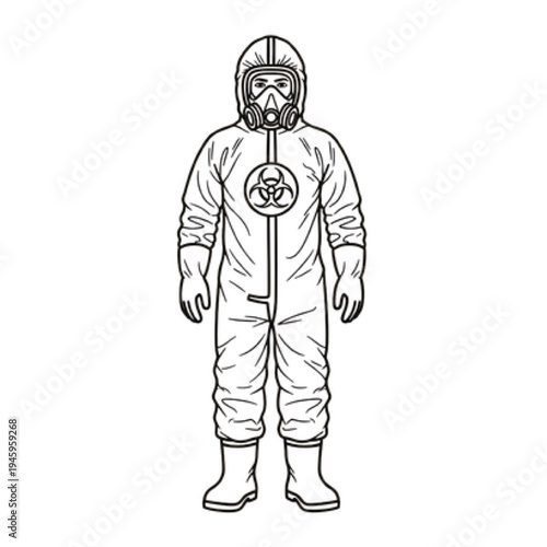 Hazmat Suit Vector Icon, Simple Line Art of Biohazard Protective Clothing with Respirator, Professional Nuclear Safety and Chemical Protection Symbol