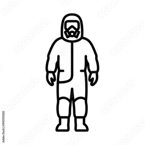 Hazmat Suit Vector Icon, Simple Line Art of Biohazard Protective Clothing with Respirator, Professional Nuclear Safety and Chemical Protection Symbol