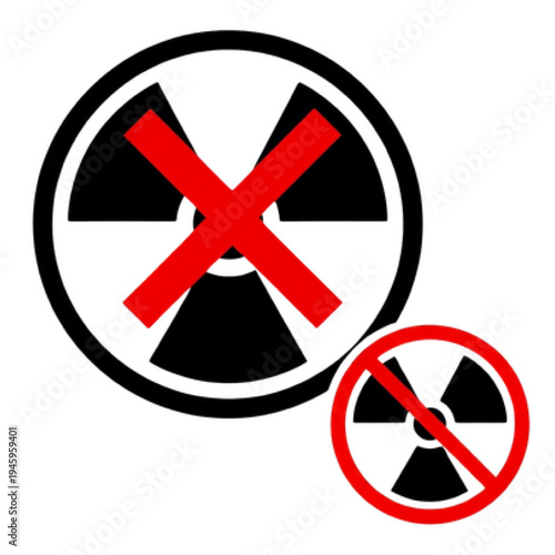 No Nuclear Weapons Vector Icon, Simple Line Art of Radiation Symbol Crossed Out, Anti-Nuclear Peace Movement and Disarmament Protest Design Element.