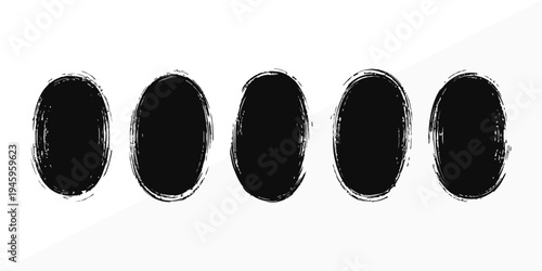 Five black oval shapes on a white background with textured edges