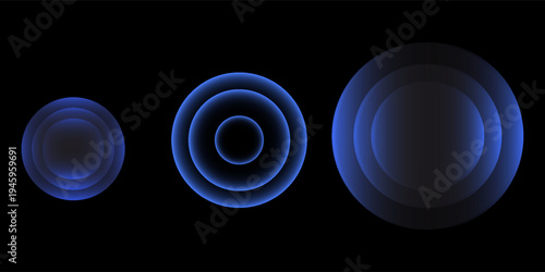 Sonic waves, WiFi signal glowing elements, radar sensor light effects, round wireless network neon symbols. Vector illustration.