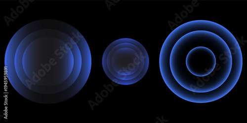 Sonic waves, WiFi signal glowing elements, radar sensor light effects, round wireless network neon symbols. Vector illustration.
