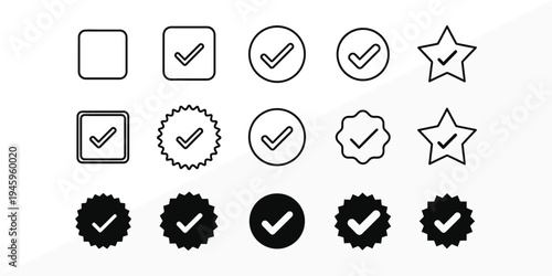 Collection of checkmark and verification icons in various shapes and styles