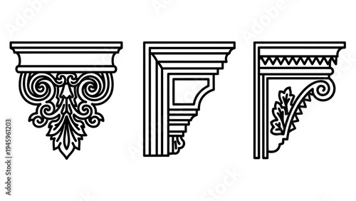 Set of decorative architectural corbels and brackets, classic ornamental elements for historical building design and restoration