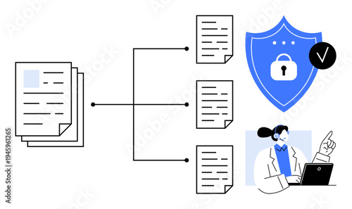 Data security concept. Data security ensures safe document management and reliable protection. Data security processes help maintain privacy, accuracy, and confidence. For compliance, IT systems