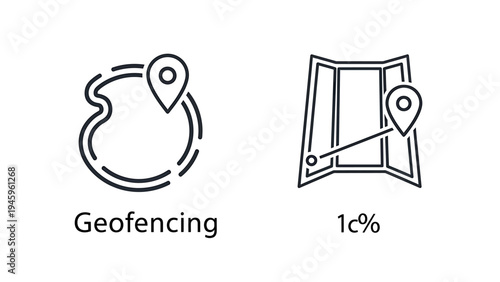 Geofencing and location tracking icons for digital marketing and mobile technology apps