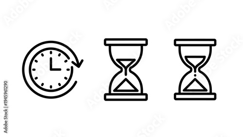 Time management and progress icons representing deadlines, schedules, and duration