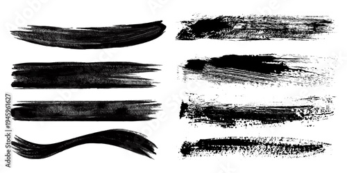 Grunge brush strokes, lines, ink smudges, hand-drawn scribble shapes. Handmade sketchy marks, acrylic stains, charcoal streaks. Paint textures, dry brush effect. Marker underline. Vector illustration