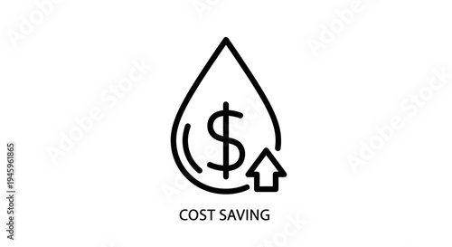 A stylized droplet containing a dollar sign with an upward arrow signifies cost savings and financial improvement.