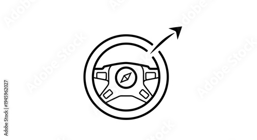 Outline icon depicts a steering wheel with a compass in the center and an arrow curving upward indicating navigation or direction change.