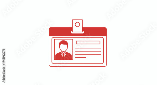 Identification badge displays a stylized male profile silhouette and text lines indicating secure access credential information for corporate entry.