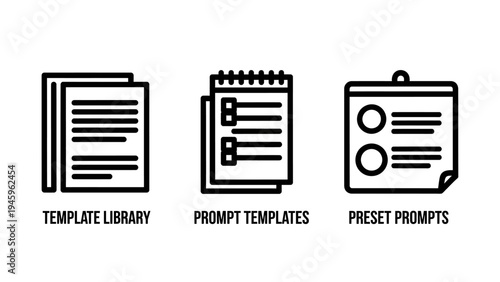 Content creation prompt templates and library icons for writing organization and task management