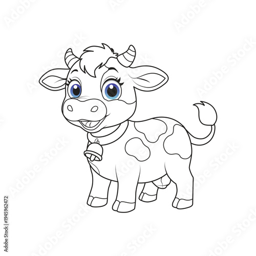 Cow coloring page with a cute calf illustration suitable for childrens activity books, educational materials, farmthemed projects, and coloring websites.