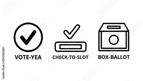 Election voting and ballot icons set with checkmark symbols and ballot box for surveys and democracy