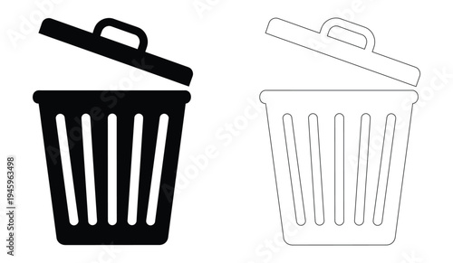 Trash can icons in black and white