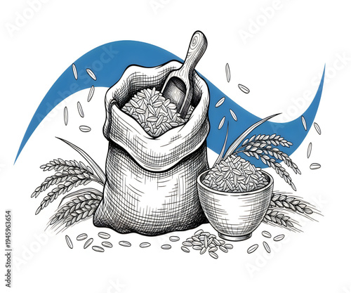 Rice bag with scoop and bowl