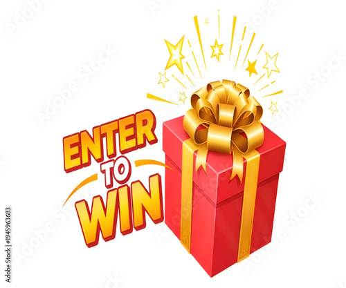 Prizes competition concept with gift box and fireworks