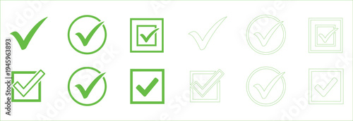 Green checkmark symbols and icons in various shapes and formats