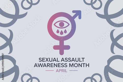 Sexual Assault Awareness Month April Poster with Gender Symbol and Eye Icon for Social Justice Advocacy and Victim Support Services Campaigns