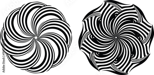 Intricate spiral patterns creating mesmerizing geometric symmetry in black and white designs