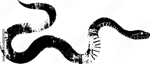 Nautical theme black and white ink illustration of snake and anchor - retro design for art prints