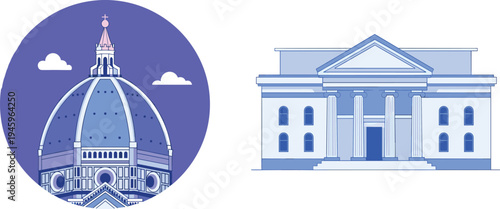 Florence cathedral dome illustration, Renaissance architecture design, classical Greek Roman temple building, neoclassical facade, cultural heritage, historical architecture concept