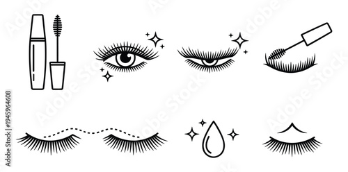 Mascara and eyelash beauty cosmetic illustrations with makeup and eye lashes