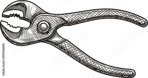 Pliers Tool Sketch Hand Drawing Isolated on White Construction