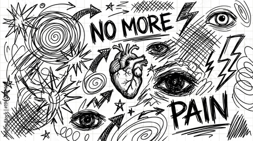 Expressive Hand-Drawn Illustration Capturing Emotional Turmoil and a Desire for Relief