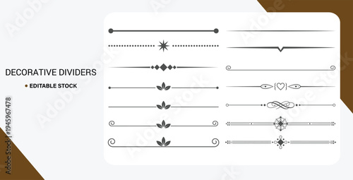 Decorative divider and separator vector set with ornamental lines and vintage border design elements on transparent background.