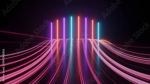 Neon light trails futuristic city motion blur