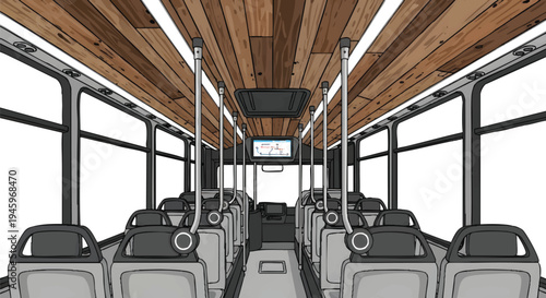 Interior of a modern bus with empty seats