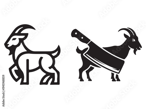 Goat and Butcher Knife Vector Logo Illustration