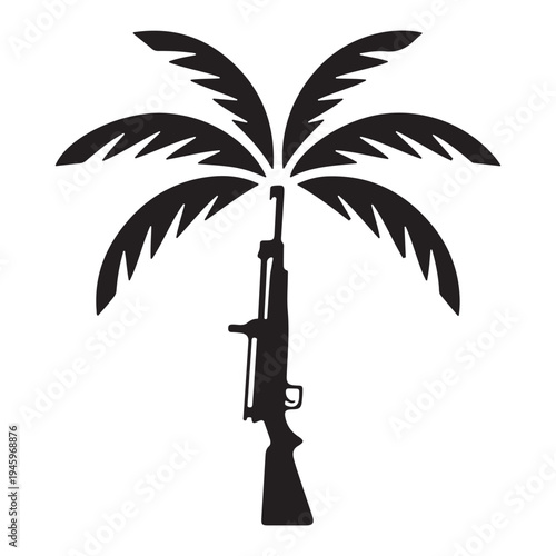 Military Rifle and Palm Tree Silhouette Vector Illustration