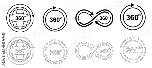 Collection of 360 degree rotation symbols and variations