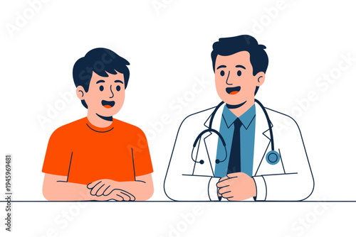 A doctor and patient having a consultation in a modern medical setting with a stethoscope around the doctor's neck