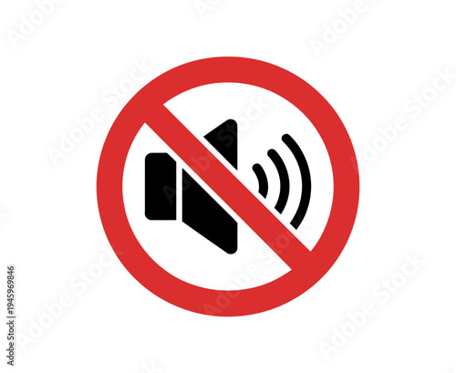A vector graphic illustration of a no sound icon with a red prohibition sign