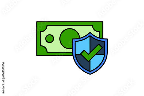 A vector graphic illustration of a green shield with a checkmark and a dollar bill, symbolizing financial security and protection. Free Download A vector graphic illustration of a green shield with a checkmark and a dollar bill, symbolizing financial security and protection. - GFXLoad