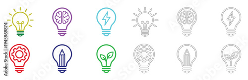 Colorful light bulb illustrations with various designs and patterns