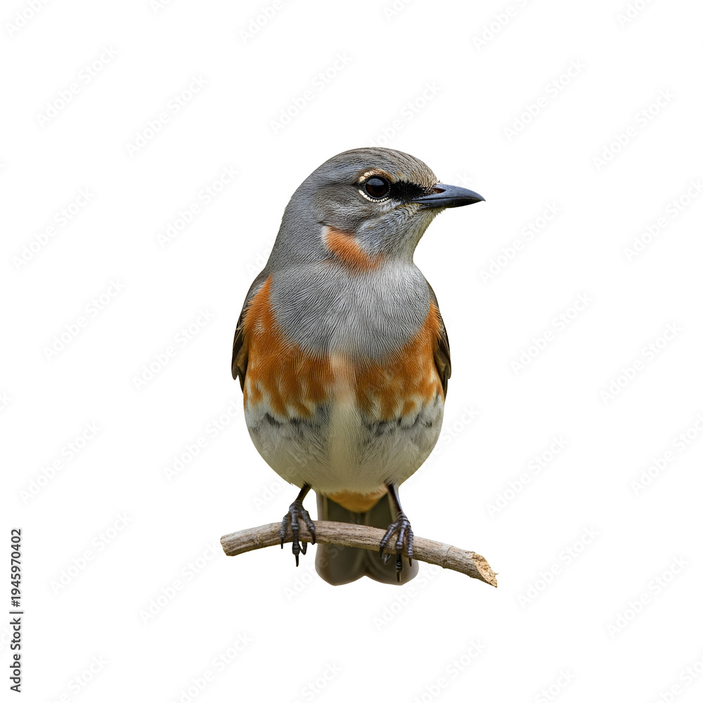 Fototapeta premium Small bird perched on a branch isolated on white background.
