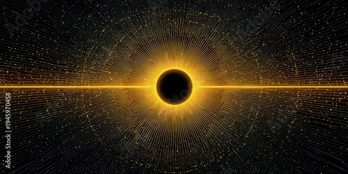 Black circle with bright lines spreading out in all directions