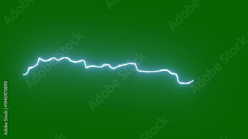 Animated lightning strikes with bright flashes effect, bright electric lightning strike effect on green screen with dramatic thunder flash and glowing energy burst, thunder animation. 4K video