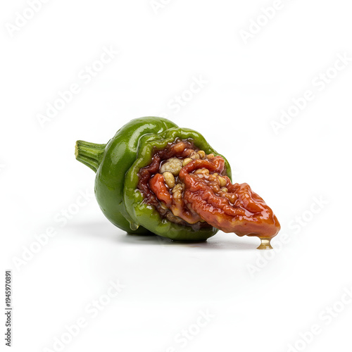 Stuffed Green Bell Pepper with Tomatoes and Herbs.