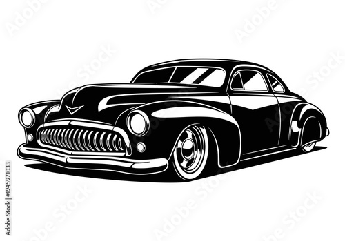 Photos Vintage Classic Coupe Car with Wide Grille and Low Stance Vector Silhouette Isol