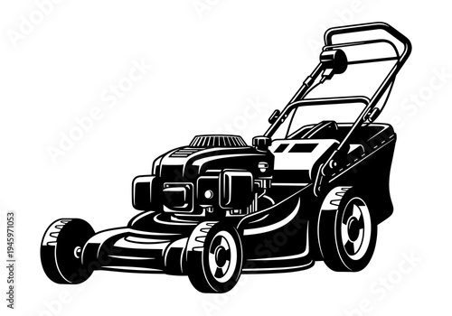 Walk Behind Lawn Mower Machine Vector Silhouette Isolated on White Background